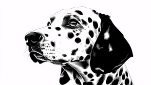 斑点狗侧颜黑白插画