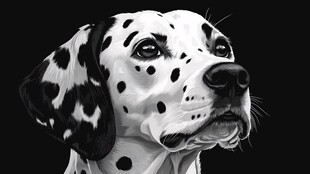 黑白斑点犬的凝视特写