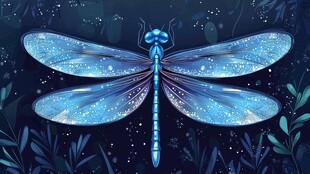 梦幻蓝蜻蜓于夜中闪烁