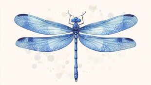 蓝色梦幻蜻蜓插画