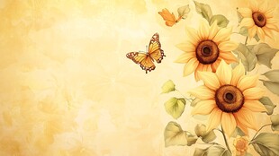 向日葵旁蝴蝶飞舞的美景