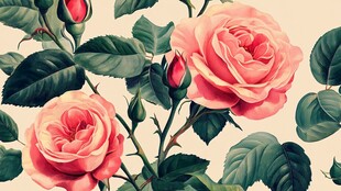 复古风粉色玫瑰插画