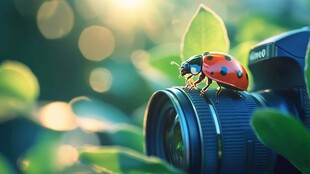 瓢虫栖于相机镜头的奇妙瞬间