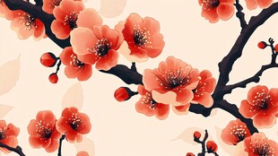 盛开的艳丽红梅图