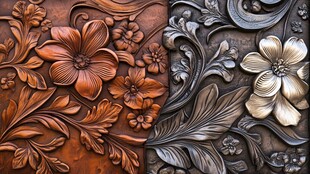 精美双色花卉木雕图案