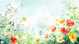春日烂漫花丛插画