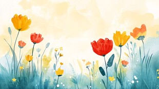 春日花海水彩插画