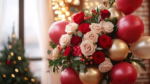 圣诞玫瑰气球装饰组合