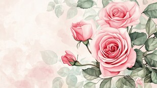 粉色玫瑰水彩花卉背景图