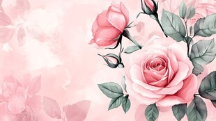 浪漫粉色玫瑰花卉插画
