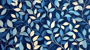 蓝底叶形花卉图案背景