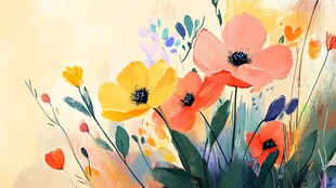 绚丽多彩的花卉插画