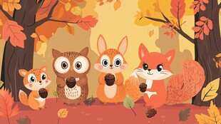 秋日森林中的可爱小动物们