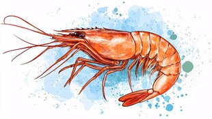 水彩绘就的鲜活红虾