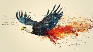 水彩绘展翅雄鹰动感画面