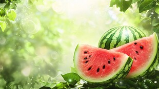 夏日清新西瓜与绿叶景致