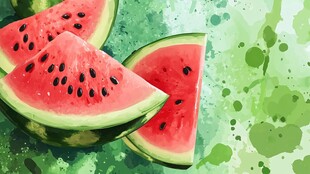 水彩风西瓜切片清新画面