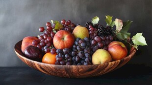 木碗中的多彩新鲜水果