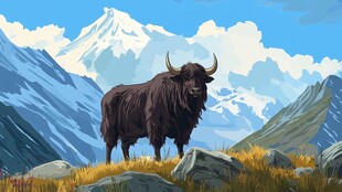 高山牦牛傲立壮美山川