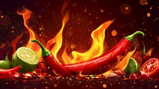 火辣红辣椒与清新蔬果组合