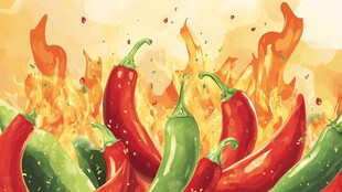 火焰中的红绿辣椒激情碰撞