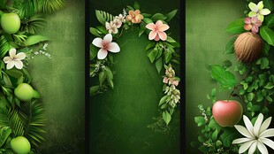 绿色花卉水果自然背景图