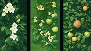 三幅绿植花果插画组图
