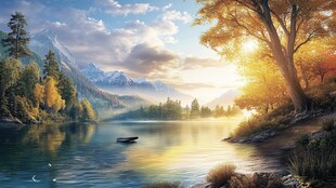 秋日湖畔静谧美景