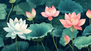 夏日荷塘荷花绽放美景