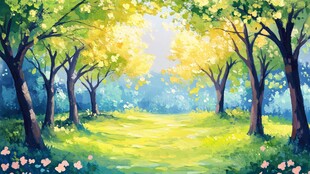 春日林间小径的梦幻风光