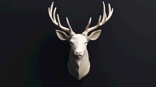 白色鹿头雕塑 简约艺术感