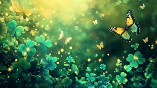 梦幻绿野间的蝴蝶飞舞