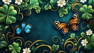 蝴蝶与三叶草的梦幻图景