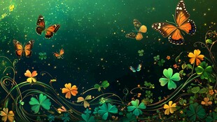 梦幻蝴蝶与花草背景图