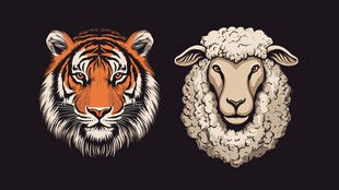 虎羊头像对比插画