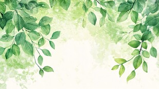 清新绿叶水彩背景图