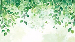清新绿叶水彩背景图
