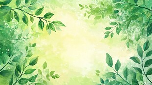 清新绿叶水彩背景图