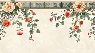 中式花卉边框装饰背景图