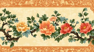 中式牡丹花卉装饰图案