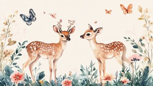 田园小鹿与蝶的梦幻场景