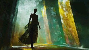 神秘女子于光影中独步