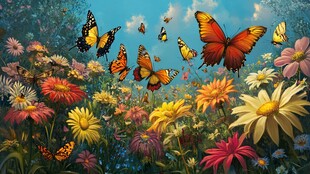 蝶舞繁花间的梦幻景致