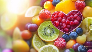 心形树莓点缀多彩水果盘