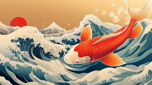 锦鲤跃浪迎红日