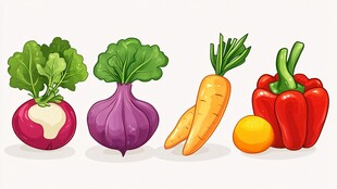 多样新鲜蔬菜与水果展示