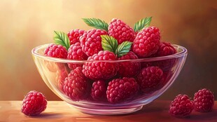 玻璃碗中的新鲜树莓
