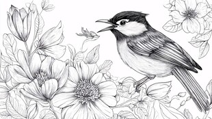 花鸟黑白线稿图