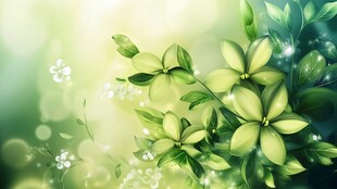 清新绿意花卉梦幻背景图