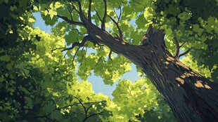 仰视繁茂大树的奇幻景象